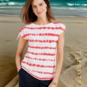 Talbots Vibrant Orange 🍊 and White Striped Tee